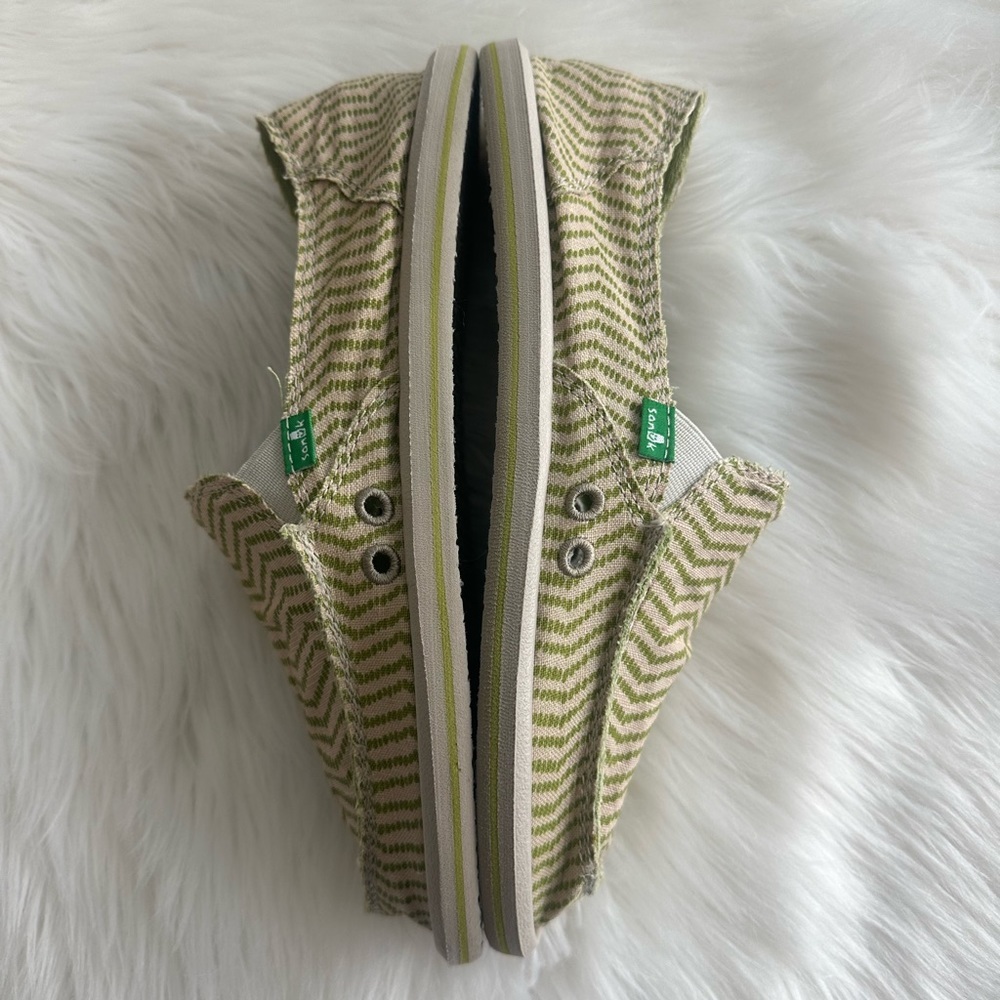 Sanuk Sidewalk Surfer Canvas Shoes Womens Size 9 Natural Khaki Green Slip On - Picture 6 of 13